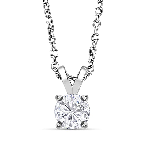 Moissanite Pendant with Chain (Size 20) in Rhodium Overlay Sterling Silver  1.000  Ct.