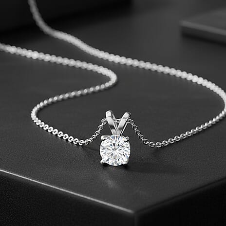D'Joy Moissanite Pendant with Chain (Size 20) in Rhodium Overlay Sterling Silver 1.00 Ct.