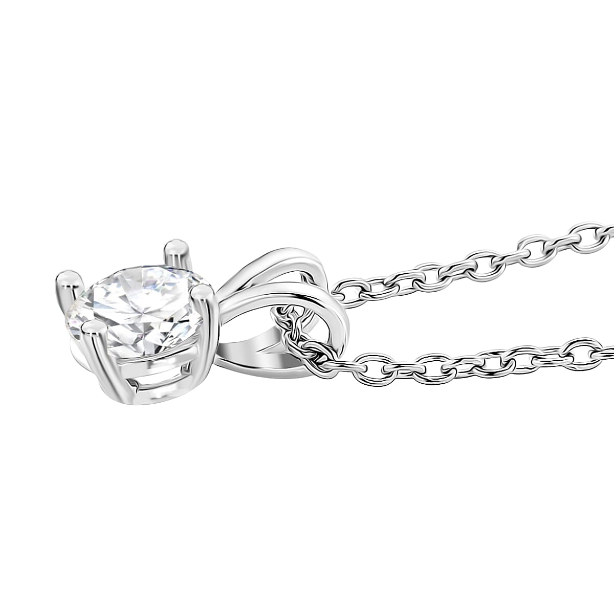 Moissanite Pendant with Chain (Size 20) in Rhodium Overlay Sterling Silver  1.000  Ct.