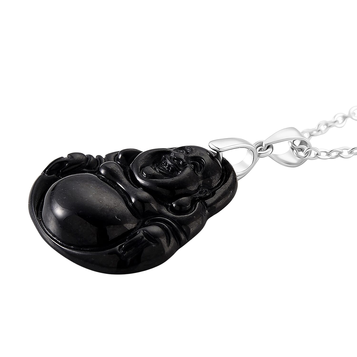 Black Jade Pendant with Chain (Size 20) in Rhodium Overlay Sterling Silver  10.000  Ct.