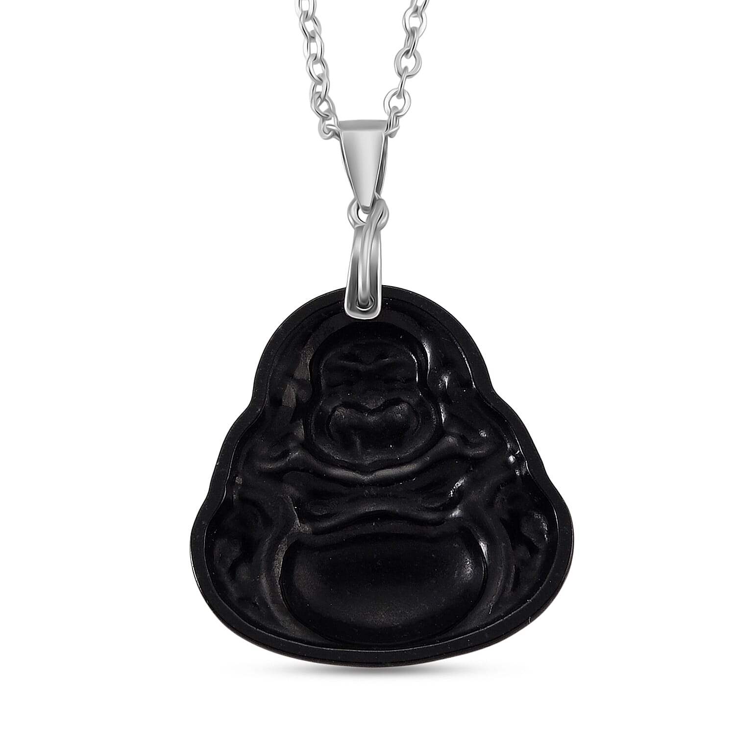 Black Jade Pendant with Chain (Size 20) in Rhodium Overlay Sterling Silver  10.000  Ct.