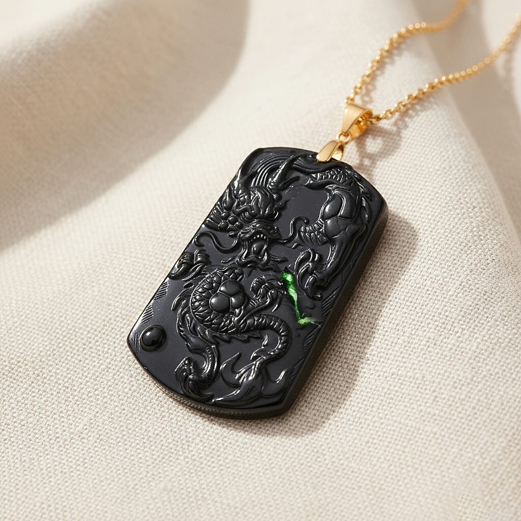Black Jade Pendant with Chain (Size 20)  Sterling Silver  100.000  Ct.