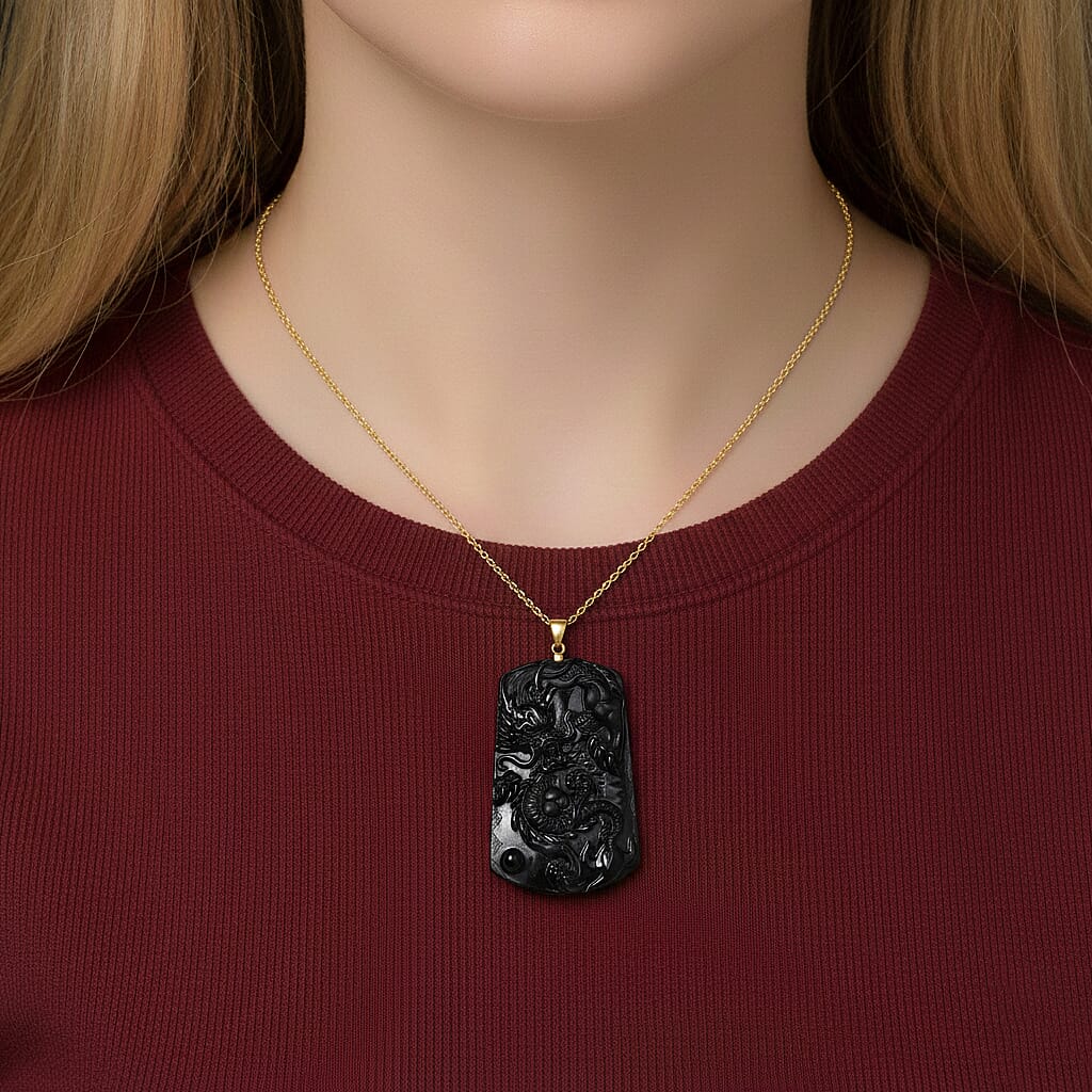 Black Jade Pendant with Chain (Size 20)  Sterling Silver  100.000  Ct.