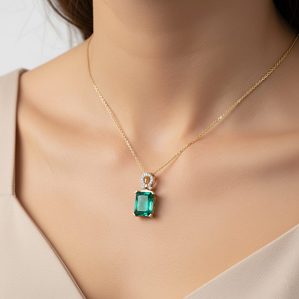 Emeraldine Triplet Quartz,  White Zircon Pendant with Torn Chain 19DC (Size 20)  Sterling Silver 0.26 ct  3.060  Ct.