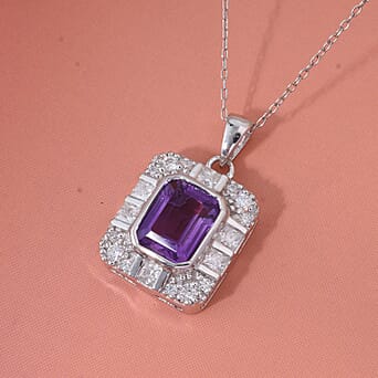 https://tjcuk.sirv.com/Products/44/4/4440561/African-Amethyst-White-Zircon-Pendant-with-Chain-Size-20-in-Rhodium-Ov_4440561_1.jpg?w=342&h=342