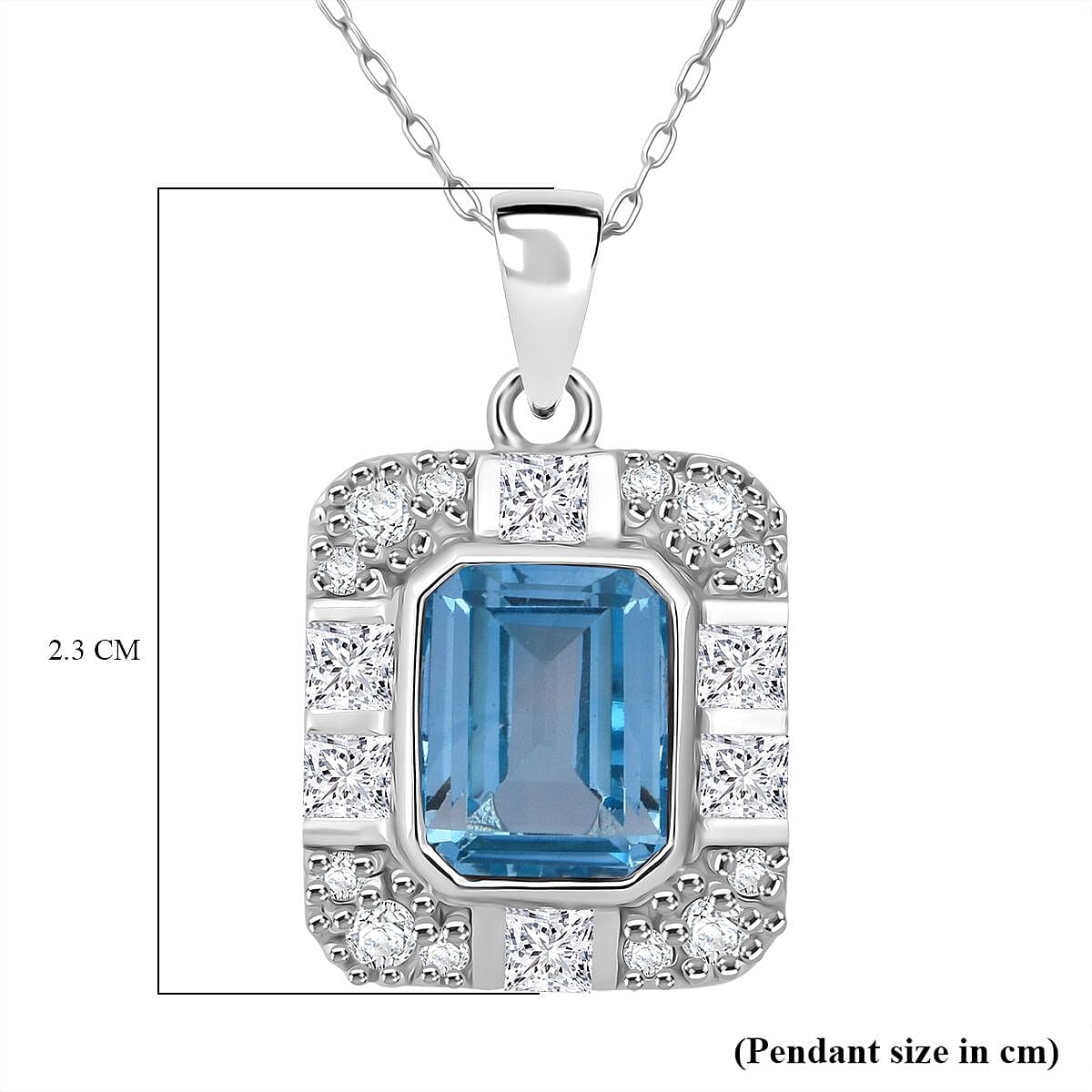 Skyblue Topaz & White Zircon Pendant with Chain (Size 20) in Rhodium Overlay Sterling Silver 3.32 Ct.