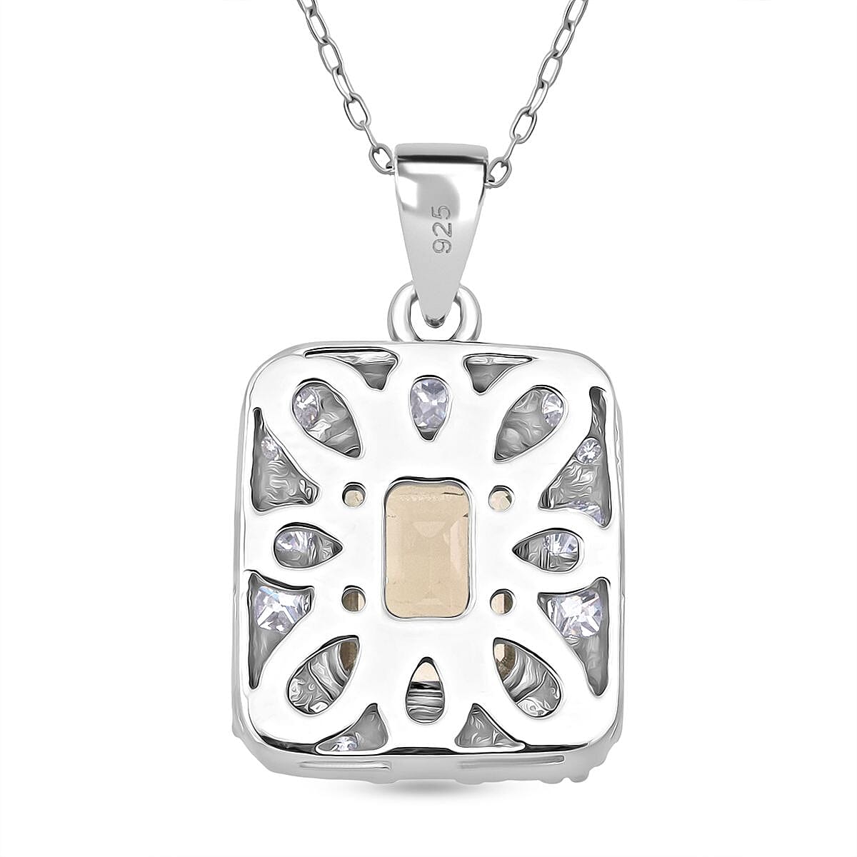 Citrine & White Zircon Pendant with Chain (Size 20) in Rhodium Overlay Sterling Silver 3.32 Ct.