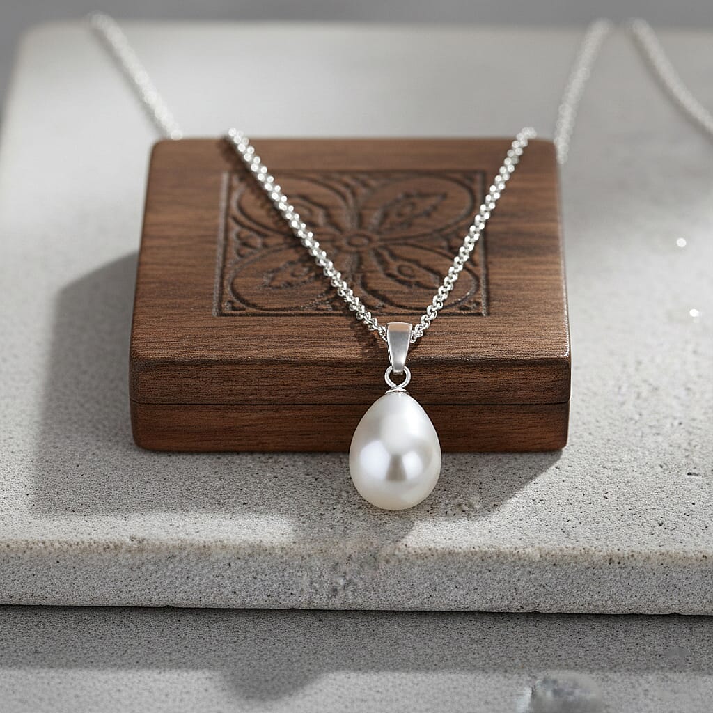 White Shell Pearl Pendant with Chain (Size 20) in Silver Tone 12.00 Ct.