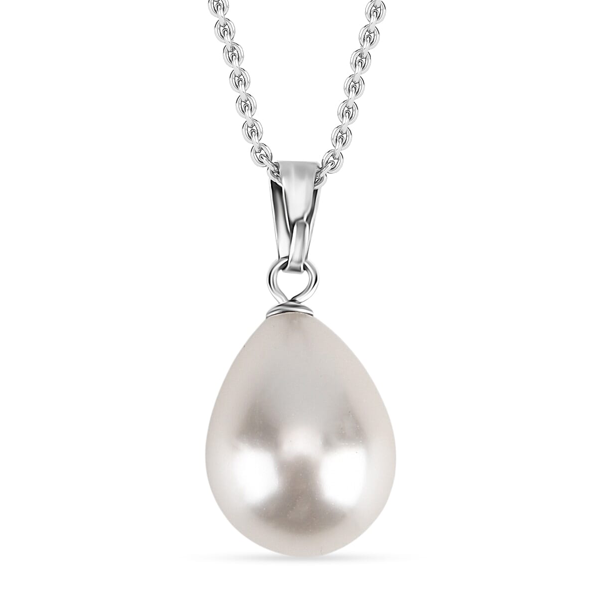 White Shell Pearl Pendant with Chain (Size 20) in Silver Tone 12.00 Ct.