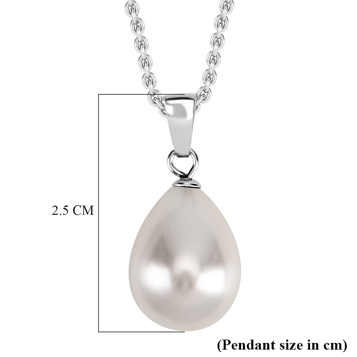 White Shell Pearl Pendant with Chain (Size 20) in Silver Tone 12.00 Ct.
