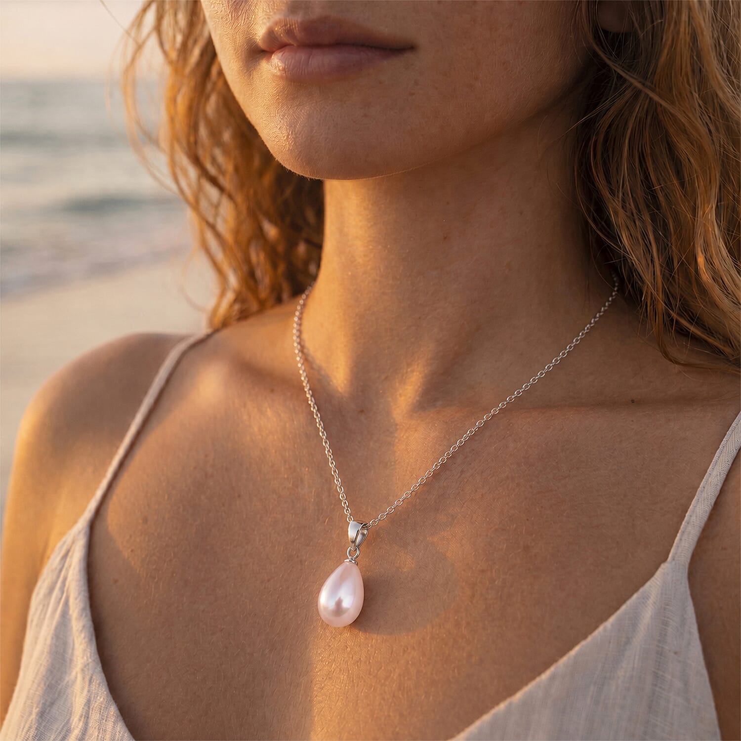 Pink Shell Pearl Pendant with Chain (Size 20)