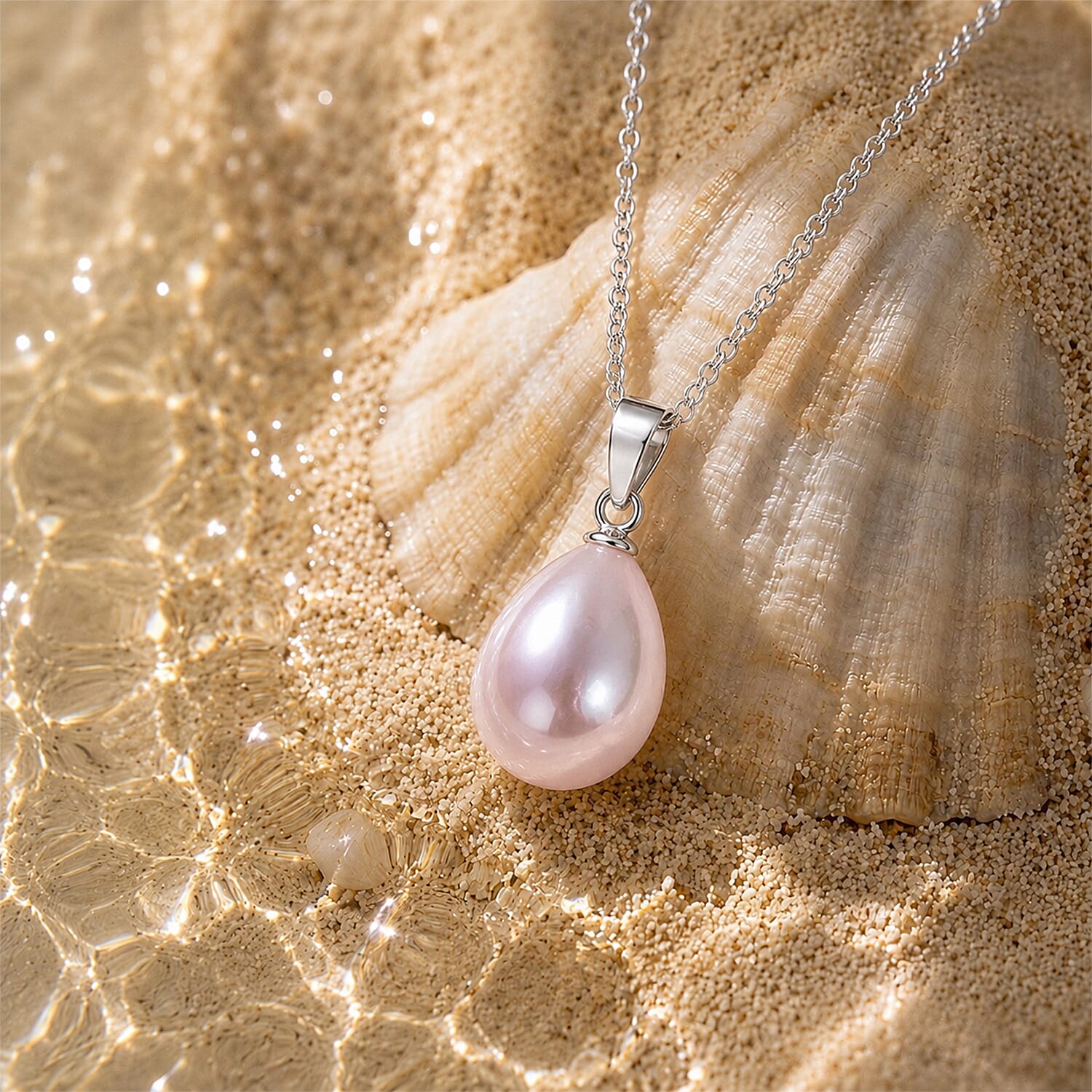 Pink Shell Pearl Pendant with Chain (Size 20)