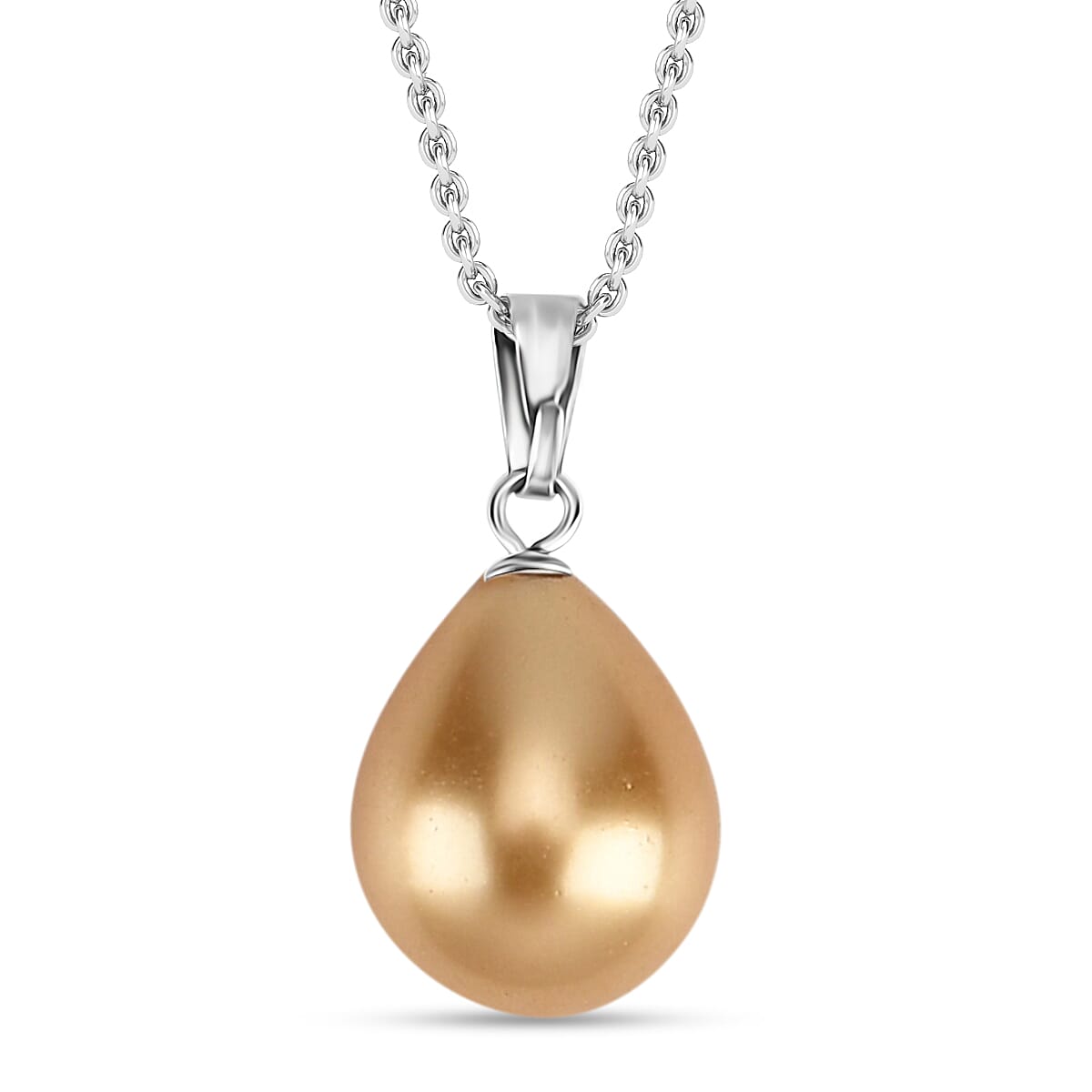 Golden Shell Pearl Pendant with Chain (Size 20) in Silver Tone 12.00 Ct.