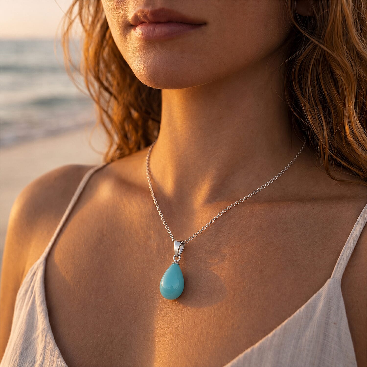 Sleeping Beauty Color Shell Pearl Pendant with Chain (Size 20)