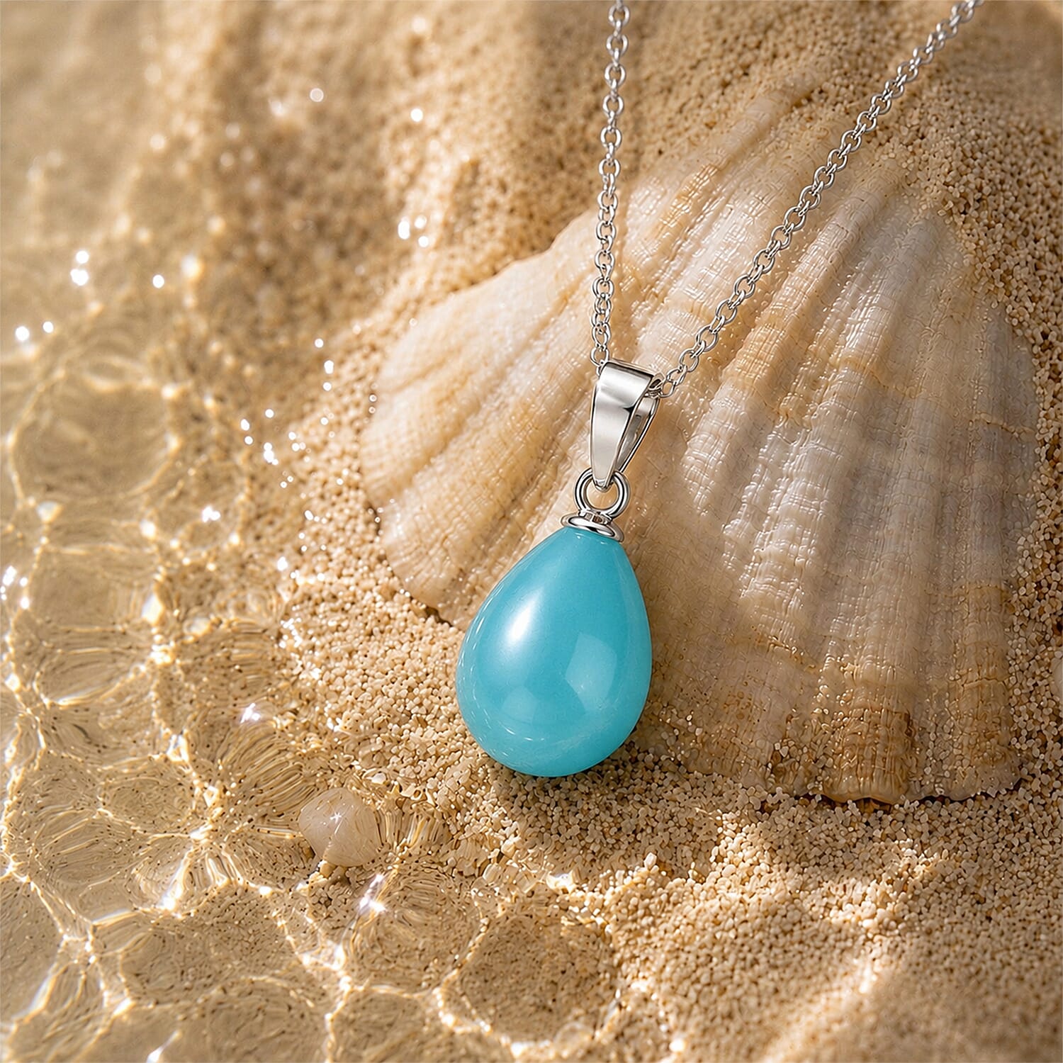 Sleeping Beauty Color Shell Pearl Pendant with Chain (Size 20)