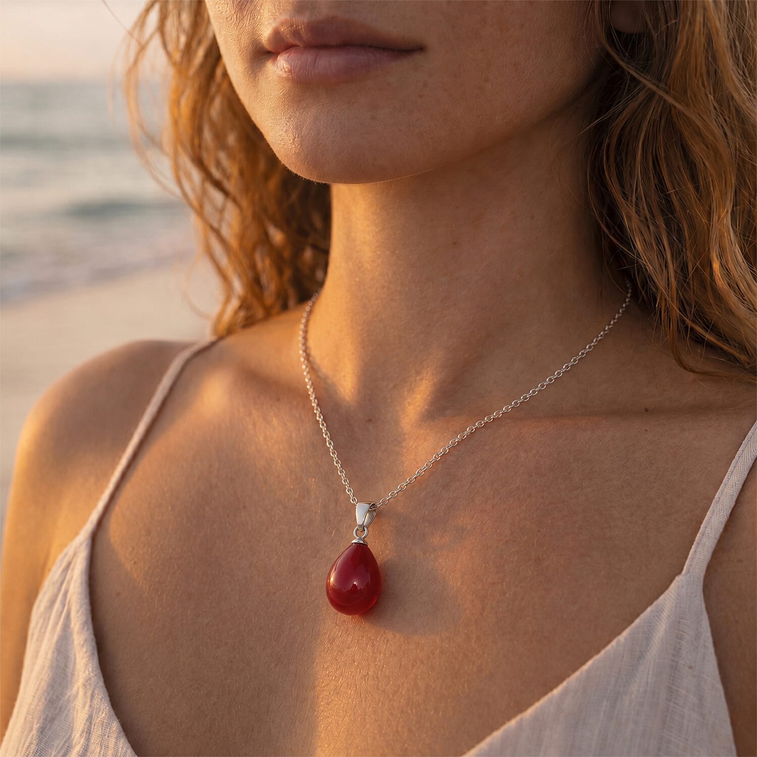 Red Shell Pearl Pendant with Chain (Size 20)