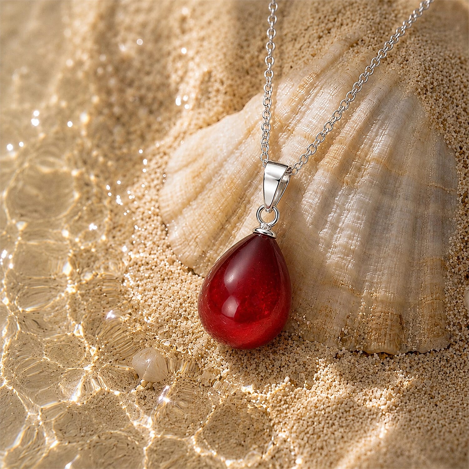 Red Shell Pearl Pendant with Chain (Size 20)