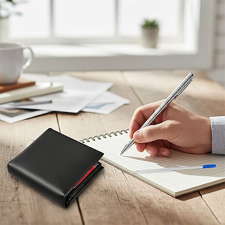 Silver Ball Pen with RFID Leather Wallet - Extra Refil