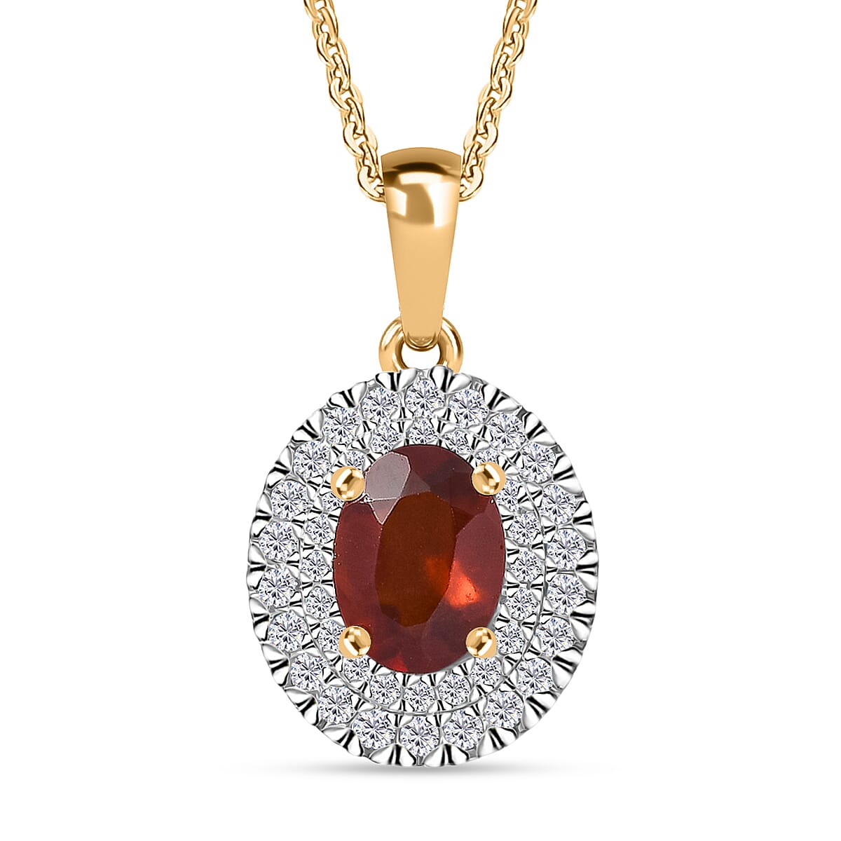 Hessonite Garnet,  White Zircon Pendant with Torn Chain 19DC (Size 20) in 18K YG Plating Sterling Silver 0.84 ct  2.450  Ct.