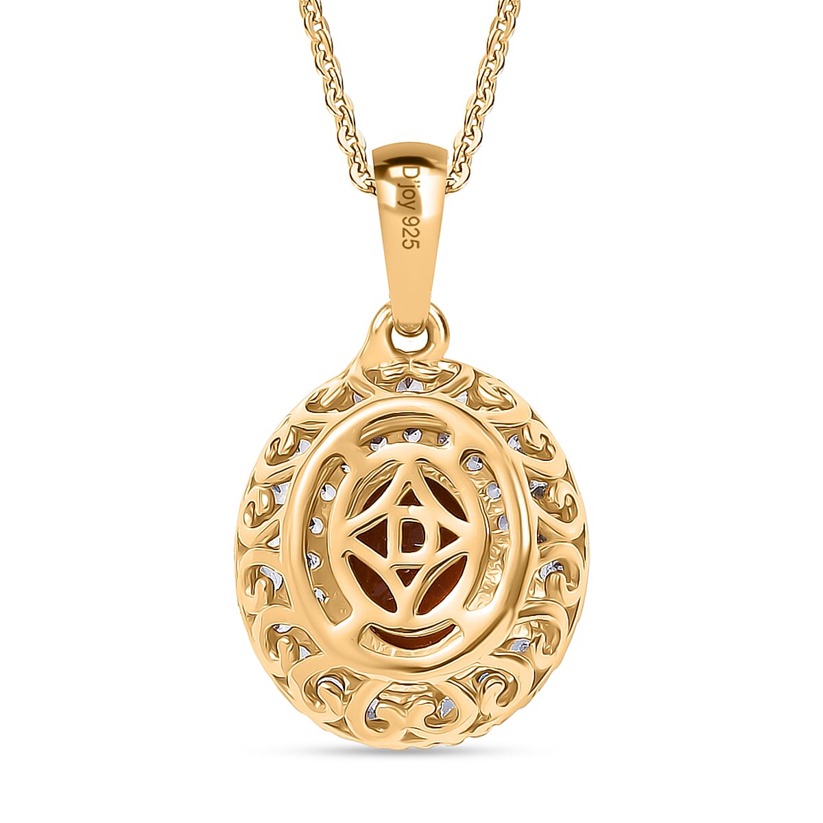 Hessonite Garnet,  White Zircon Pendant with Torn Chain 19DC (Size 20) in 18K YG Plating Sterling Silver 0.84 ct  2.450  Ct.