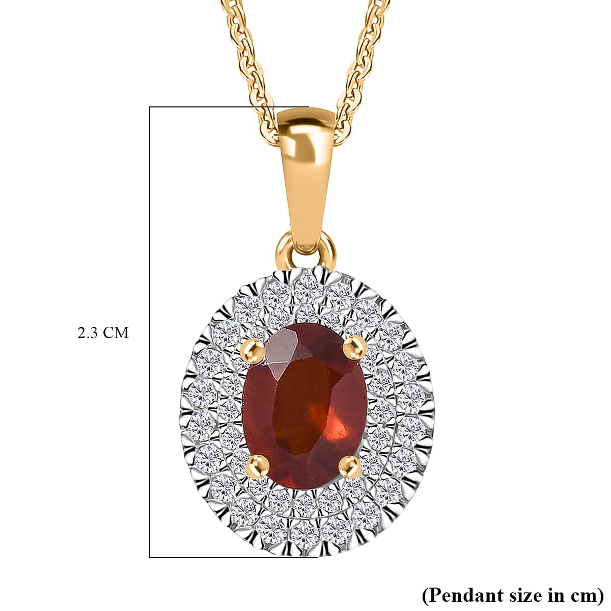 Hessonite Garnet,  White Zircon Pendant with Torn Chain 19DC (Size 20) in 18K YG Plating Sterling Silver 0.84 ct  2.450  Ct.