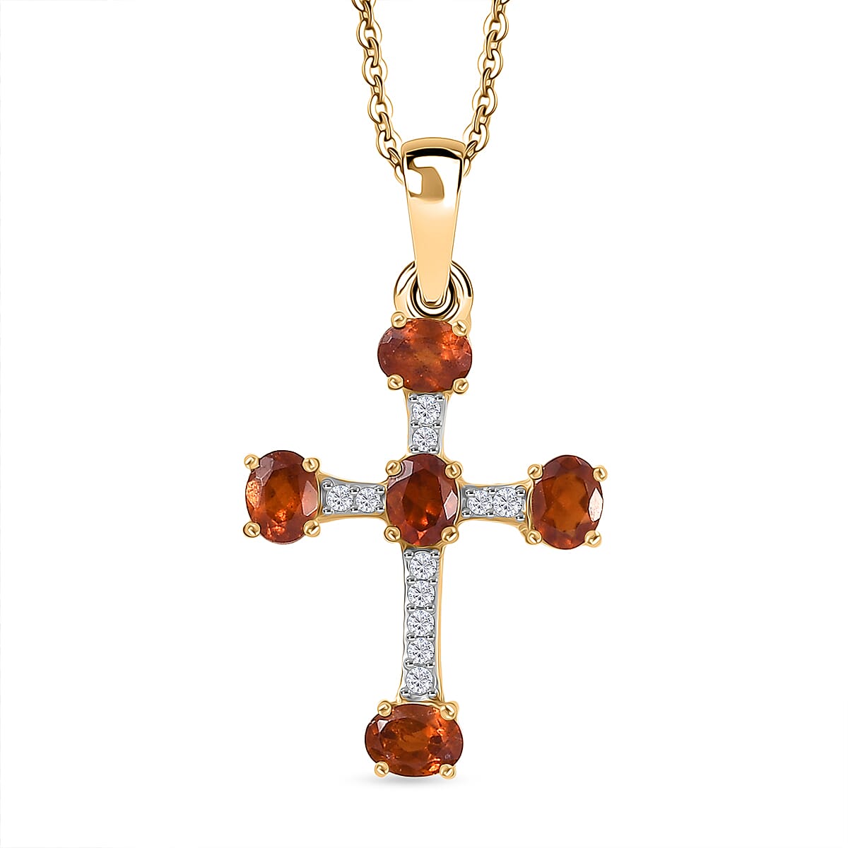 Hessonite Garnet,  Moissanite Pendant with Torn Chain 19DC (Size 20) in 18K YG Plating Sterling Silver 0.11 ct  1.160  Ct.
