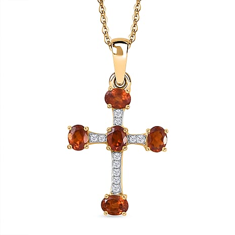 Hessonite Garnet,  Moissanite Pendant with Torn Chain 19DC (Size 20) in 18K YG Plating Sterling Silver 0.11 ct  1.160  Ct.