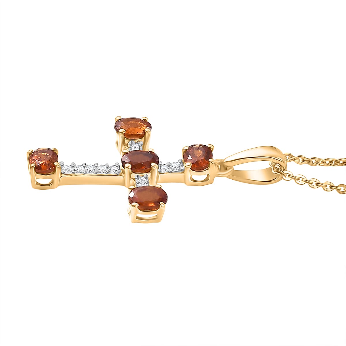 Hessonite Garnet,  Moissanite Pendant with Torn Chain 19DC (Size 20) in 18K YG Plating Sterling Silver 0.11 ct  1.160  Ct.