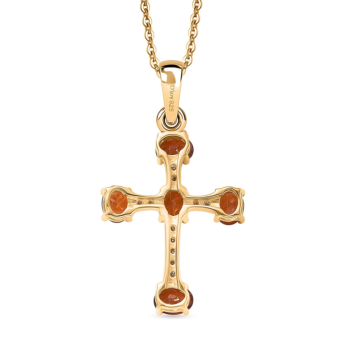 Hessonite Garnet,  Moissanite Pendant with Torn Chain 19DC (Size 20) in 18K YG Plating Sterling Silver 0.11 ct  1.160  Ct.