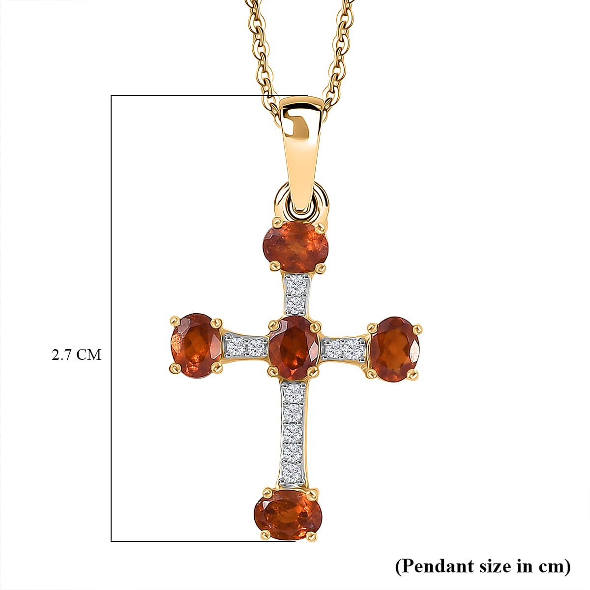 Hessonite Garnet,  Moissanite Pendant with Torn Chain 19DC (Size 20) in 18K YG Plating Sterling Silver 0.11 ct  1.160  Ct.
