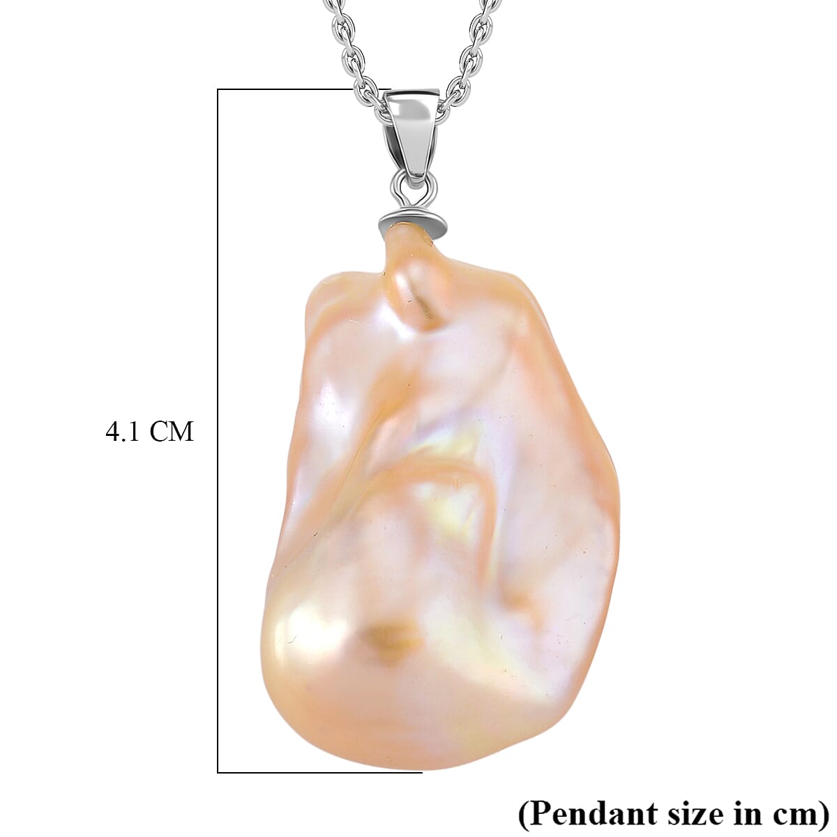 Peach Baroque Pearl Pendant with Chain (Size 20) in Rhodium Overlay Sterling Silver 30.00 Ct.