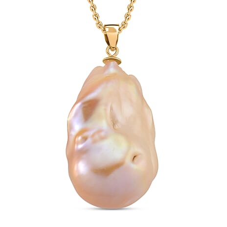 Peach Baroque Pearl Pendant with Chain (Size 20) in Yellow Gold Plated 37.50 Ct.