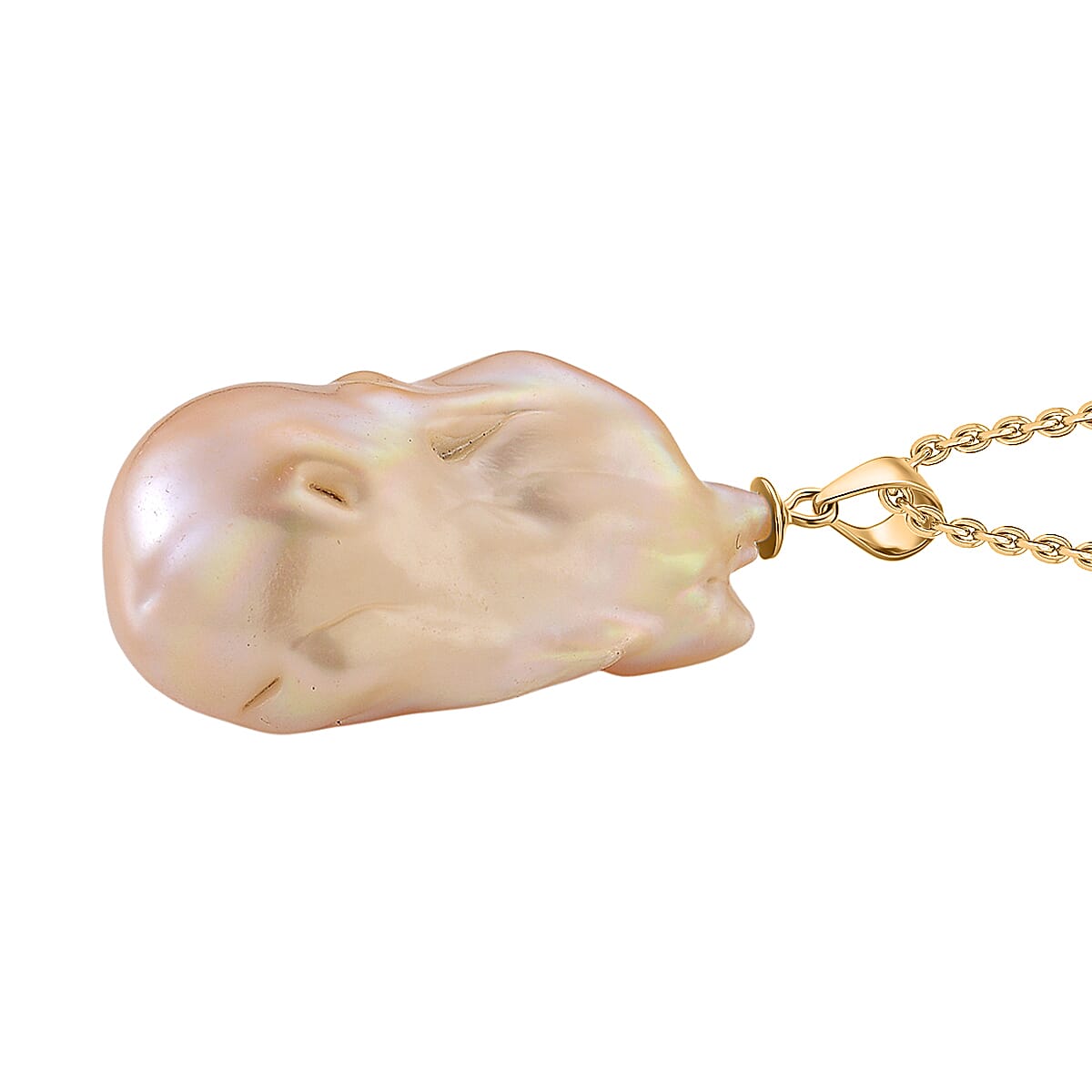 Peach Baroque Pearl Pendant with Chain (Size 20) in Yellow Gold Plated 37.50 Ct.