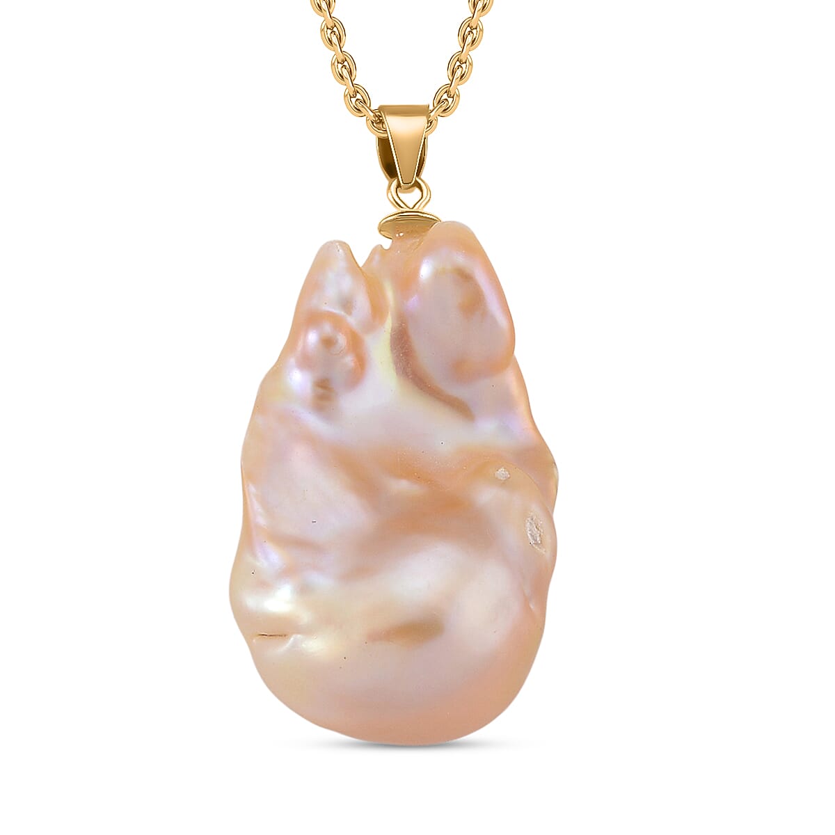 Peach Baroque Pearl Pendant with Chain (Size 20) in Yellow Gold Plated 37.50 Ct.