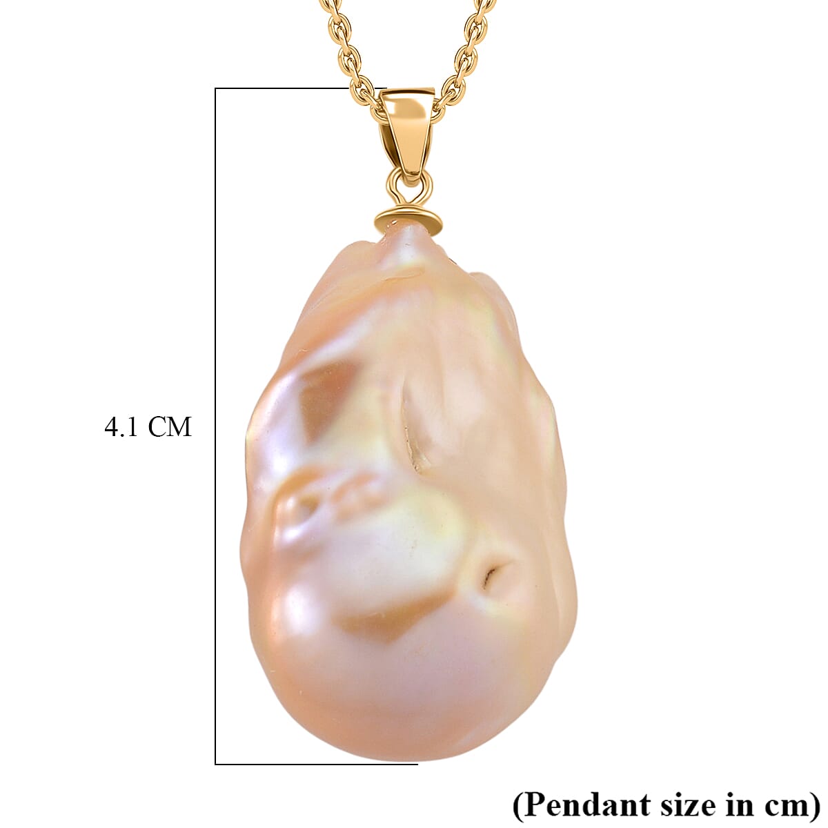 Peach Baroque Pearl Pendant with Chain (Size 20) in Yellow Gold Plated 37.50 Ct.