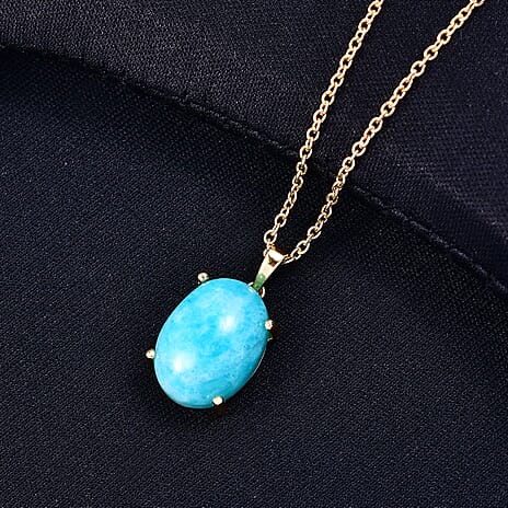 EverTrue Amazonite Oval Cut Solitaire Pendant with Chain (Size 20)  9.54 Ct.