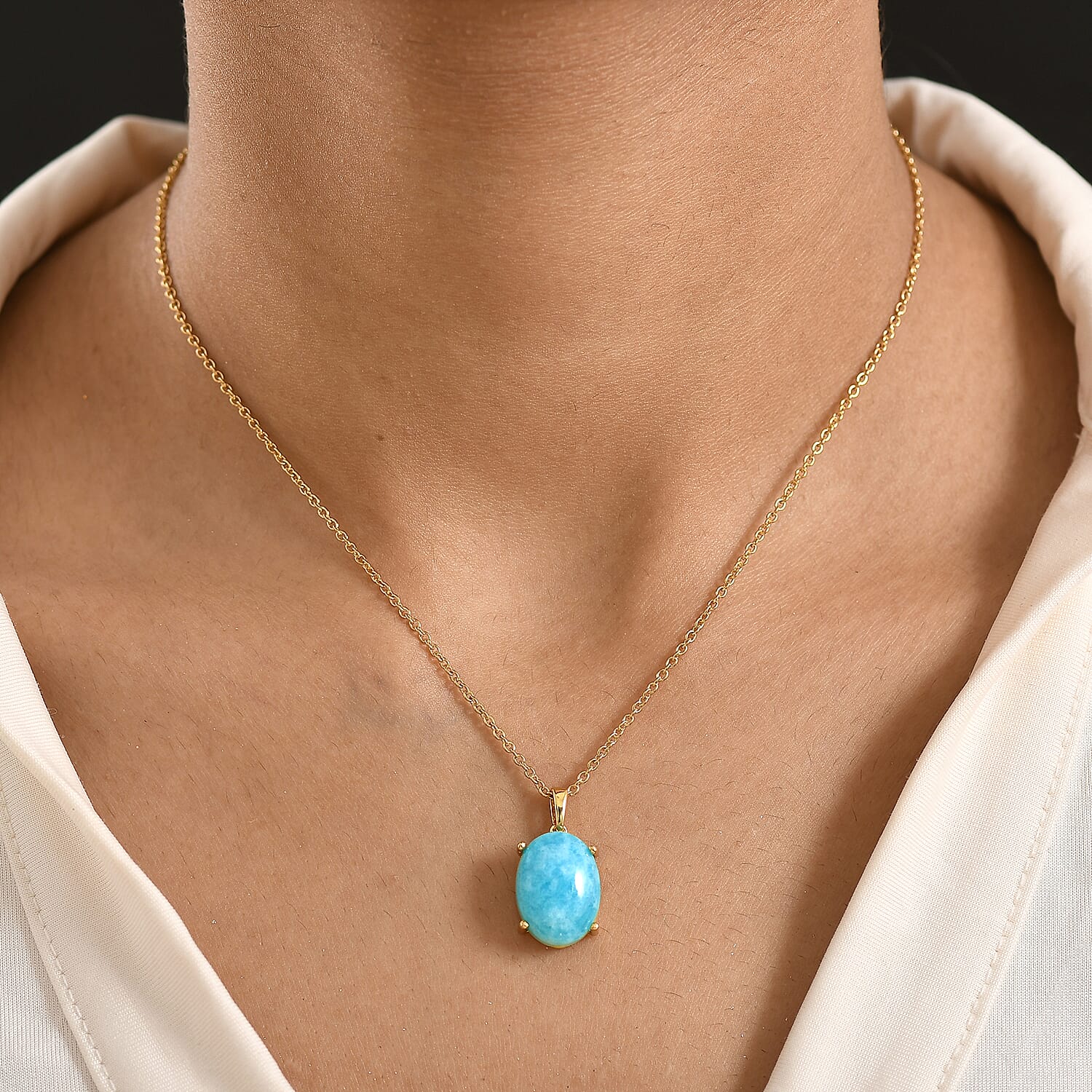EverTrue Amazonite Oval Cut Solitaire Pendant with Chain (Size 20)  9.54 Ct.