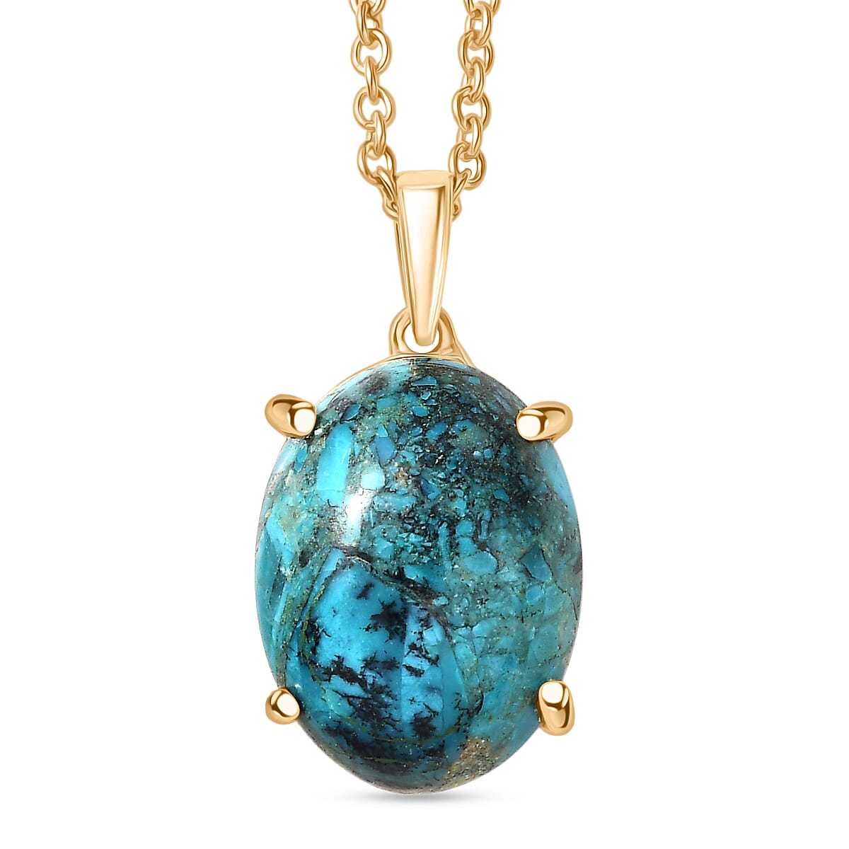 EverTrue Chrysocolla Oval Cut Solitaire Pendant with Chain (Size 20)  9.82 Ct.