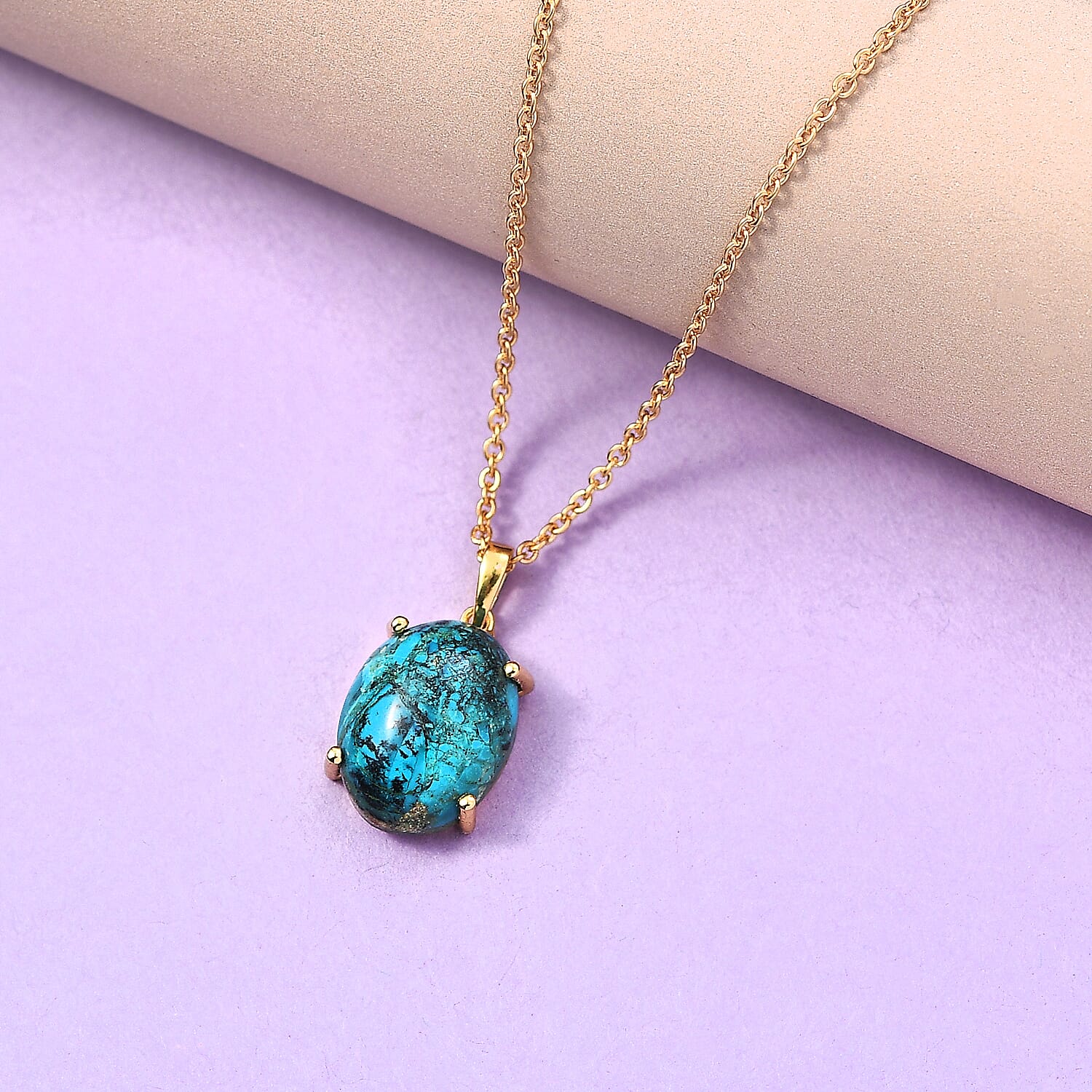 EverTrue Chrysocolla Oval Cut Solitaire Pendant with Chain (Size 20)  9.82 Ct.