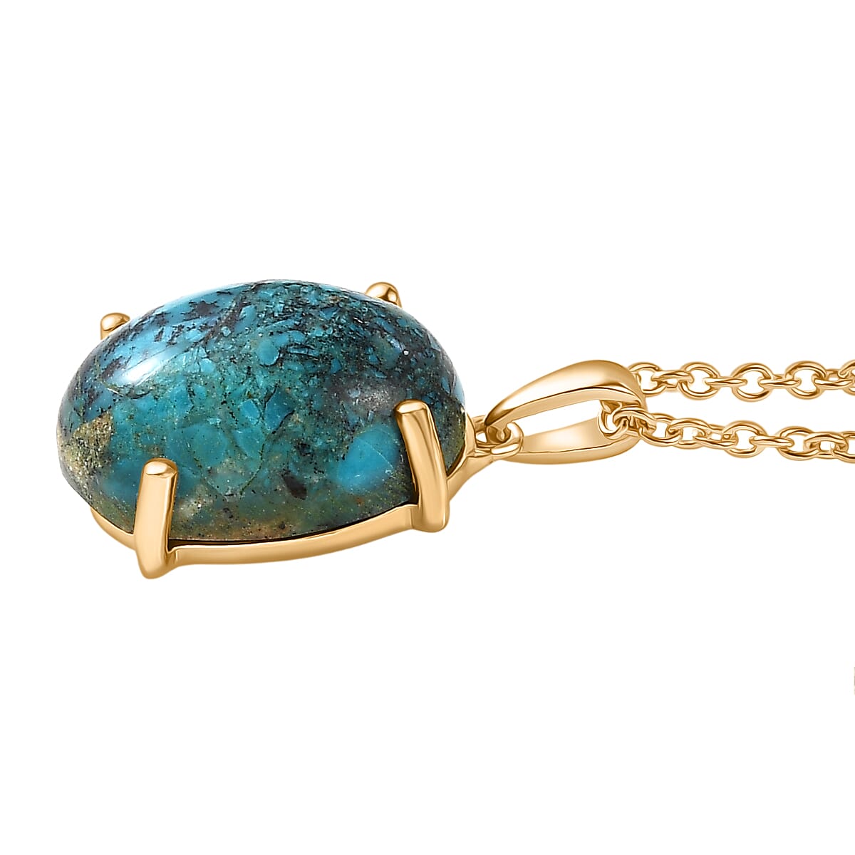 EverTrue Chrysocolla Oval Cut Solitaire Pendant with Chain (Size 20)  9.82 Ct.