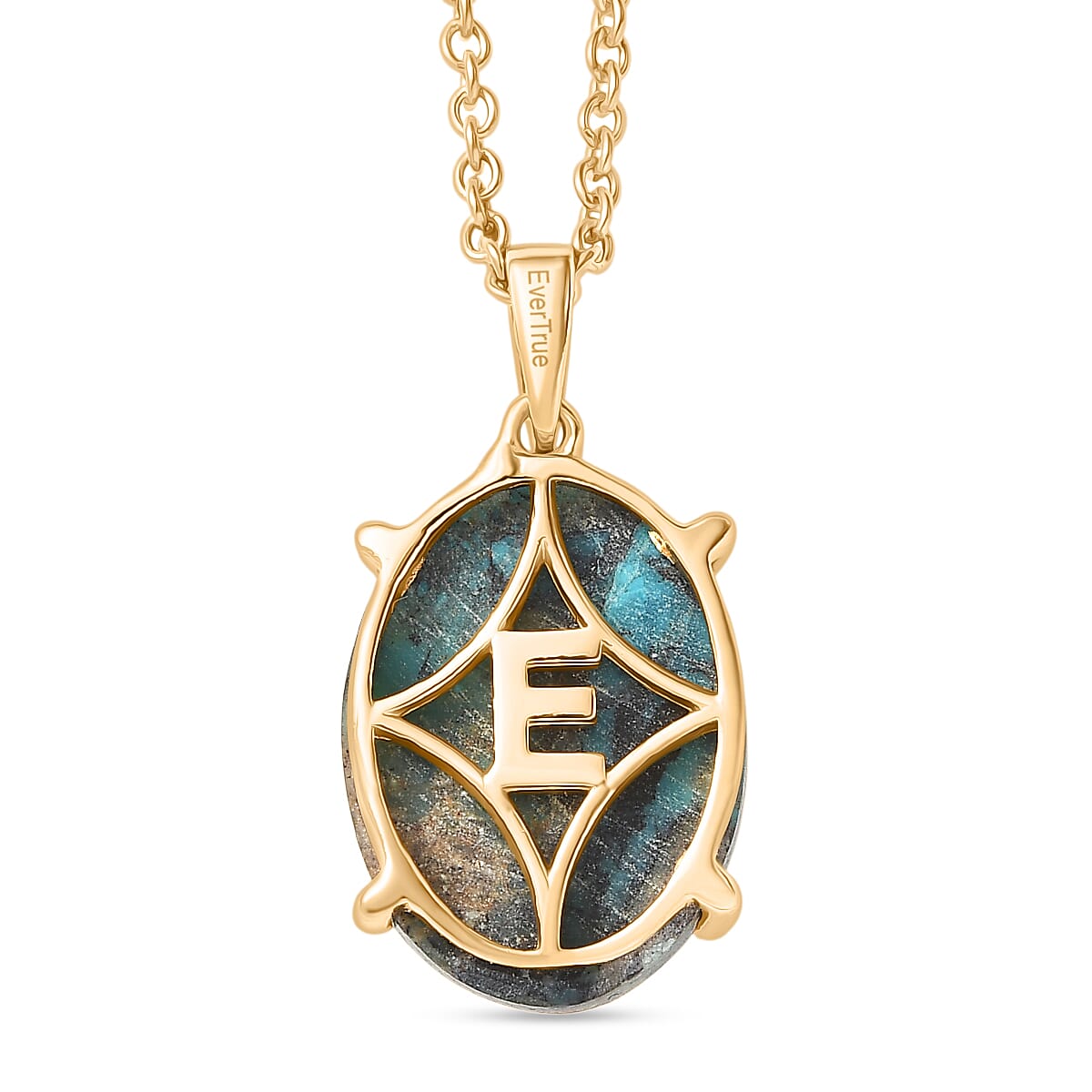 EverTrue Chrysocolla Oval Cut Solitaire Pendant with Chain (Size 20)  9.82 Ct.
