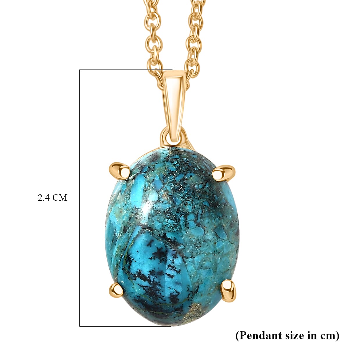 EverTrue Chrysocolla Oval Cut Solitaire Pendant with Chain (Size 20)  9.82 Ct.