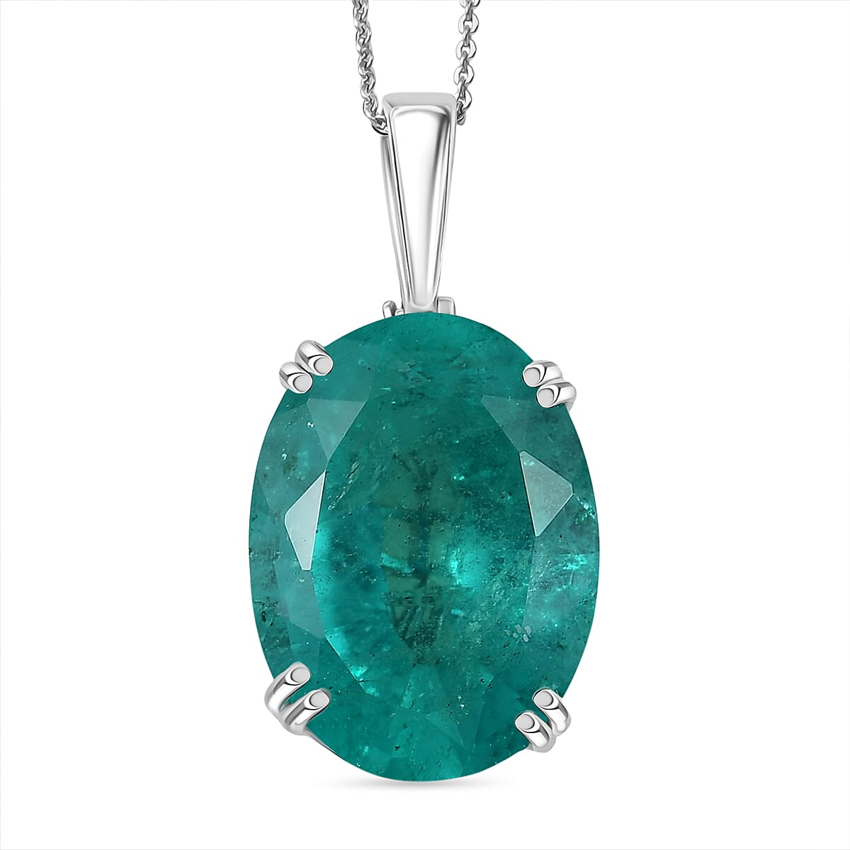 Emeraldine Triplet Quartz Pendant with Chain (Size 20) in Rhodium Overlay Sterling Silver  Wt. 5.5 Gms  25.000  Ct.