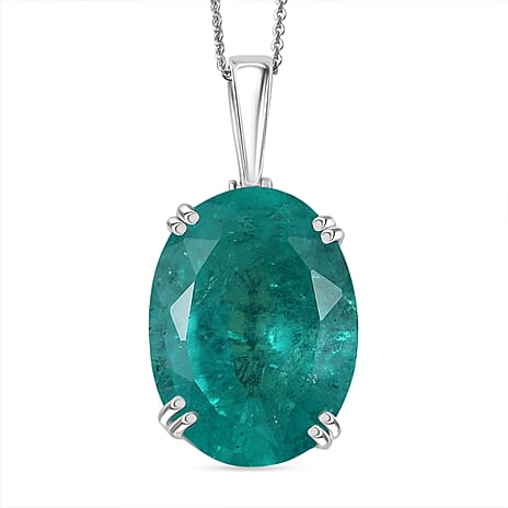 Emeraldine Triplet Quartz Pendant with Chain (Size 20) in Rhodium Overlay Sterling Silver  Wt. 5.5 Gms  25.000  Ct.