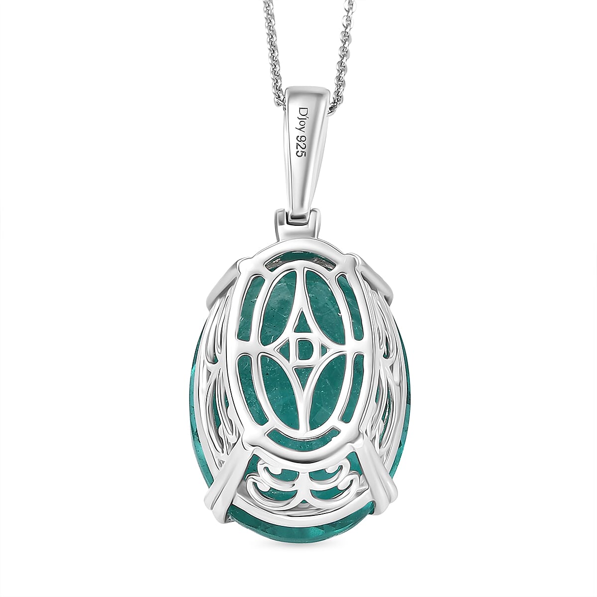 Emeraldine Triplet Quartz Pendant with Chain (Size 20) in Rhodium Overlay Sterling Silver  Wt. 5.5 Gms  25.000  Ct.