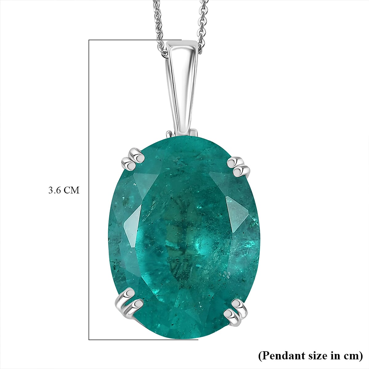 Emeraldine Triplet Quartz Pendant with Chain (Size 20) in Rhodium Overlay Sterling Silver  Wt. 5.5 Gms  25.000  Ct.