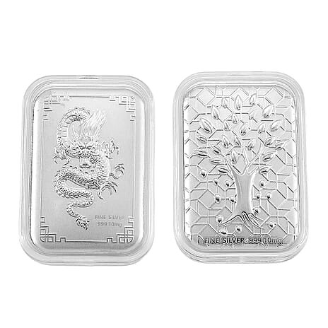 Embossed 999 Silver Dragon and Tree