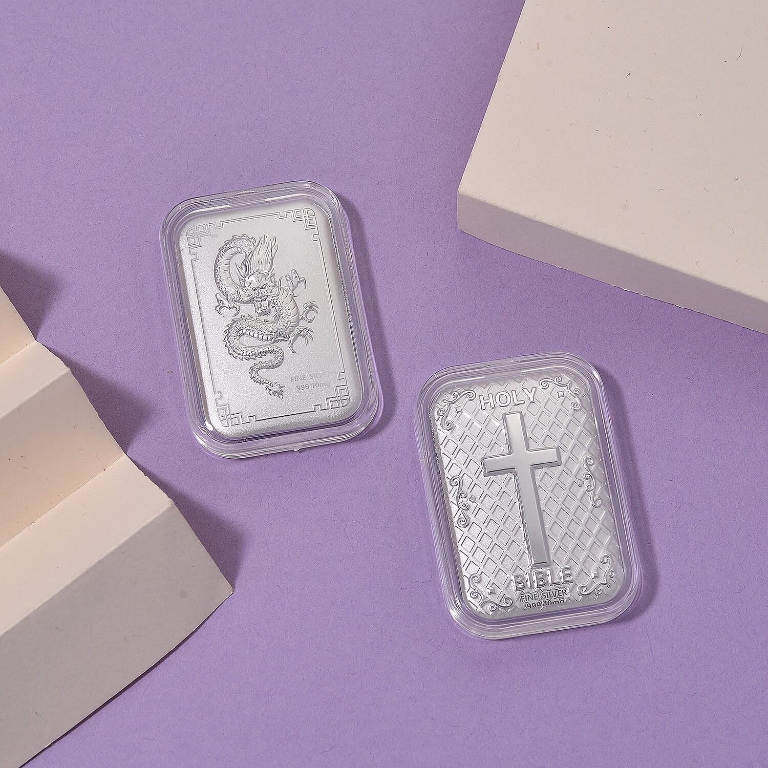 Embossed 999 Silver Dragon and Cross