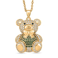 Designer Inspired-  Cubic Zirconia Teddy Bear Pendant with Chain (Size 20) in Yellow Gold Plated- Green