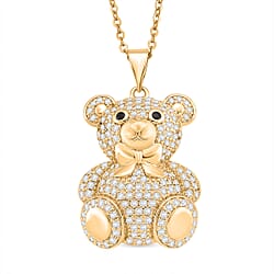Designer Inspired-  Cubic Zirconia Teddy Bear Pendant with Chain (Size 20) in Yellow Gold Plated- Green